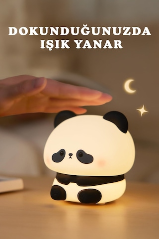 Rgb Led Sevimli Panda Çocuk Odası Gece Masa Lambası Renk Değiştiren Yumuşak Silikon Usbli Şarjlı Çok Renkli