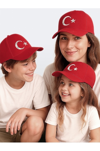 Denokids Unisex Çocuk Ay Yıldız Bayrak Kırmızı Şapka Renkli