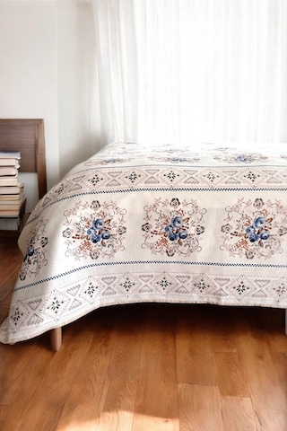 Alla Turca Tek Kişilik Kanaviçe Desenli Pike İndigo 160x240 Cm %100 Pamuk İndigo