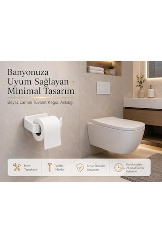 Beyaz Lamalı Tuvalet Kağıtlığı, Wc Kağıt Askılığı, Hem Yapışkanlı Hem Vidalı Montajlı, Açık Uç Tasarımlı Banyo Tuvalet Kağıdı Tutucu 000 Açık Krem