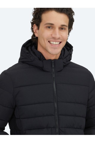 Kip Siyah Regular Fit Kapüşonlu Dokuma Mont