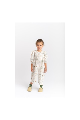 Oliventhekid Desenli Poplin Kız Çocuk Tulum Ekru Ekru