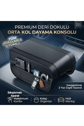 Premıum Yumuşak 2 Yan Cüzdanlı Araç Kol Dayama Padi. Kol Dayama Yastığı Araç İçi Organizer Kol Dayama
