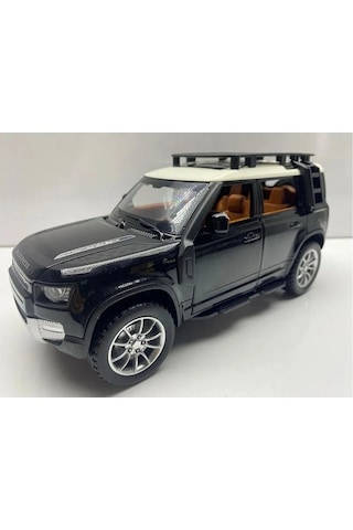 Land Rover Defender Metal Araba 23 Cm Sesli Işıklı Kapı Bagaj Kaput Açılır Oyuncak Demir Siyah Araç Diğer
