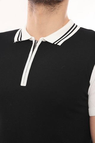 Fore Sport Tişört Kısa Kol Triko Polo Yaka Fermuarlı Siyah Beyaz