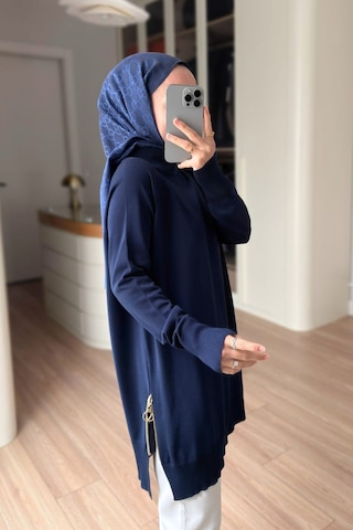 Kahijab Yan Fermuar Basic Merserize Tunik - Lacivert