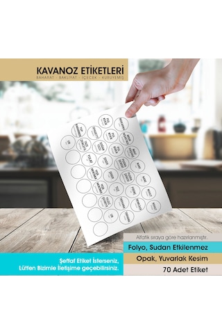 Beyaz Yuvarlak Kesim Baharat, Bakliyat Etiket Modeli V2 - 5cm - 70 Adet Folyo Sticker Siyah