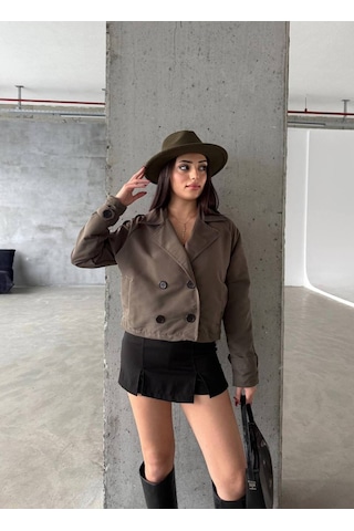 Meecy Kadın Viral Model Kısa Trençkot Haki Haki