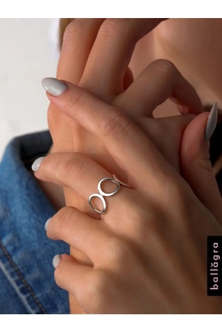 Ballagra Geniş Kadın Yüzüğü 925 Ayar Gümüş Yuvarlak Parmak Halkası 137770881 Gri