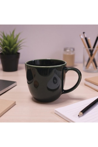 Vintage Seramik Kahve Kupası Koyu Yeşil