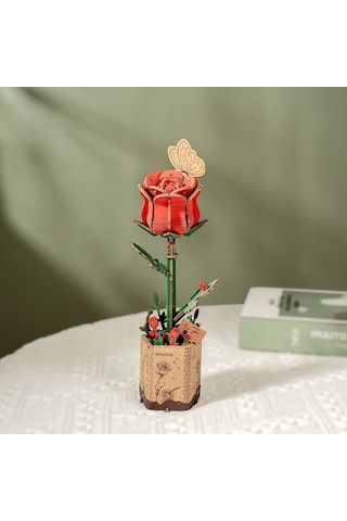 Rowood Tw042 Kırmızı Gül Red Rose Dıy Minyatür Maket Model Set Ahşap 3d Wooden Puzzle 3d Model Kit Ahşap Maket Dekoratif Hobi Seti