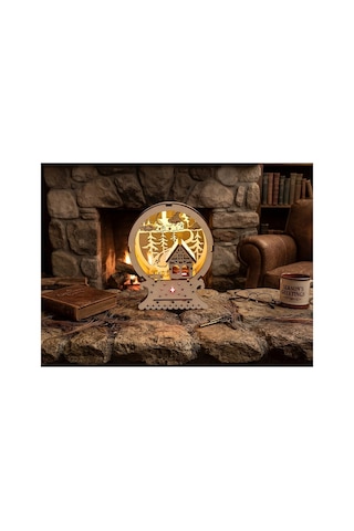 Ahşap Katmanlı Yeni Yıl Gece Lambası 15x18 Cm Beyaz