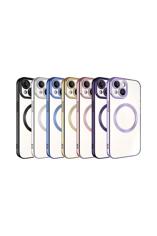 Apple Uyumlu iPhone 15 Plus Kılıf M-safe Wireless Şarj Özellikli Zore Setro Silikon Gümüş