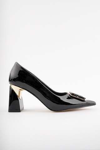 Muggo Rachel Garantili Kadın Gold Tokalı Yüksek Topuklu Stiletto Ayakkabı 001