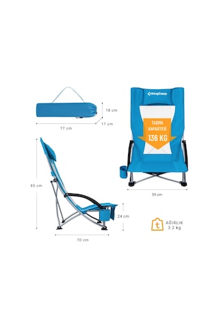 Kingcamp Lilac High Comfort Plaj Ve Dinlenme Sandalyesi Blue Buz Mavisi