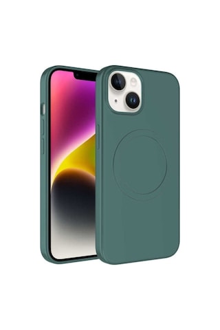 Apple Uyumlu iPhone 14 Plus Kılıf M-safe Wireless Şarj Özellikli Pastel Renk Silikon Zore Plas Kapak Koyu Yeşil
