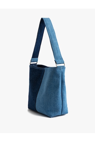 Koton Saplı Fermuarlı Renk Bloklu Denim Tote Çanta Multıcolor 5sak30061aa Mavi