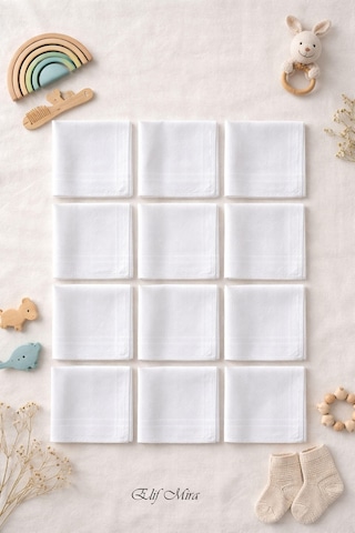 Hepsine Rakip 12 Adet Pamuklu Ekonomik Paket Çok Amaçlı Beyaz Kare Mendil 28x28 Cm Beyaz