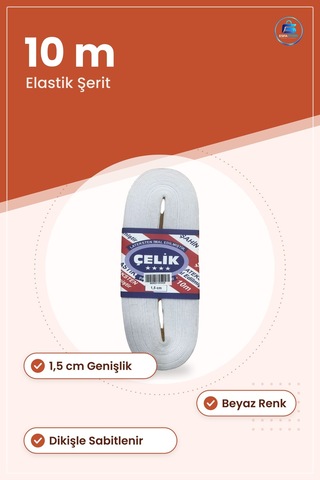 Beyaz Paça Lastiği 1,5 Cm 10 M Dekoratif Elastik Şerit Lastik Dik
