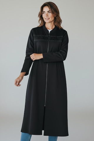 Kadın Önü Fermuarlı Desenli Cepli Mevsimlik Kap Siyah