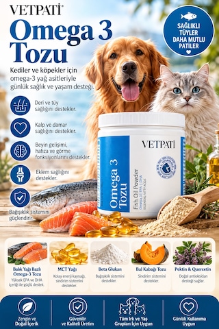 Vetpati Omega 3 Tozu Kedi Ve Köpekler İçin Balık Yağı Epa Dha Deri Tüy Eklem Ve Bağışıklık Desteği