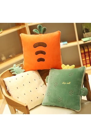 2'si 1 Arada Battaniye Yastık Katlanabilir Battaniye Uzatılabilir Atma Yastıkları Ev Ofis Araba Safa Turuncu