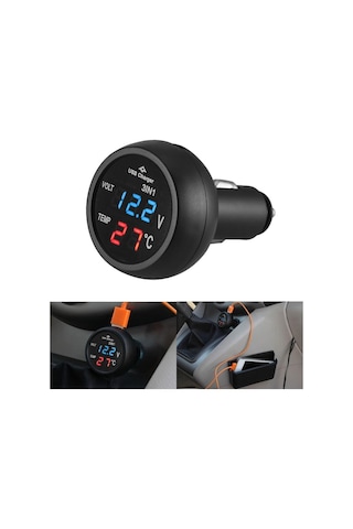 Oto Çakmaklık Usb Şarj Soketi Voltmetre Termometre 12/24V Mavi (514252652)