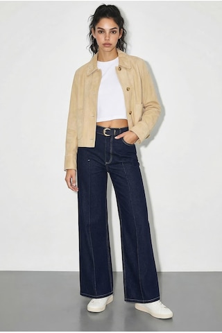 Shade Kadın Kemerli Likralı Geniş Paça Denim Pantolon 3289 60286059 - Lacivert