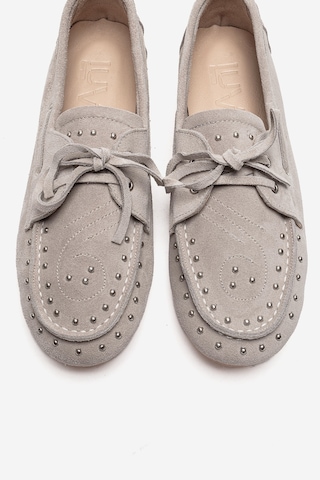 Luvishoes Cuesta Bej Süet Hakiki Deri Troklu Bağcıklı Kadın Loafer Ayakkabı