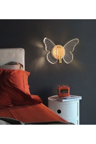 Modern Tasarım Butterfly Aplik Gold Sarı Kelebek Duvar Apliği Gold