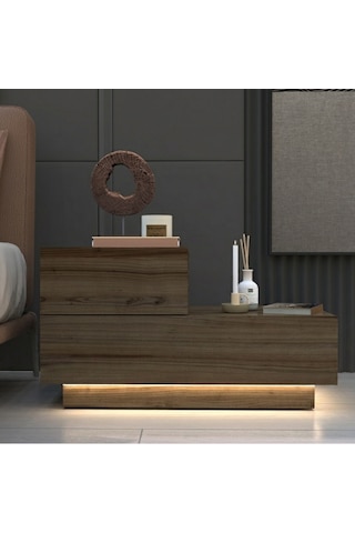 Kayra Kmd002 Led Işıklı Komodin 2 Çekmeceli Modern Tasarım Antik Ceviz