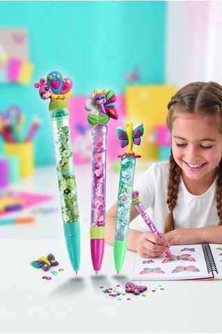 Clemento-ni Kendi Kalemini Tasarla Tak Çıkar Parlak Aksesuarlı 16 Cm Oyuncak 3'lü Kalem Seti
