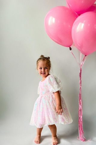 Kız Çocuk Pul Payetli Özel Gün Düğün Abiye Elbise Pembe