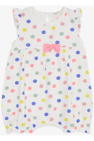 Breeze Kız Bebek Kısa Tulum Puantiyeli Fiyonklu 4 Ay-1.5 Yaş, Ekru-Ekru