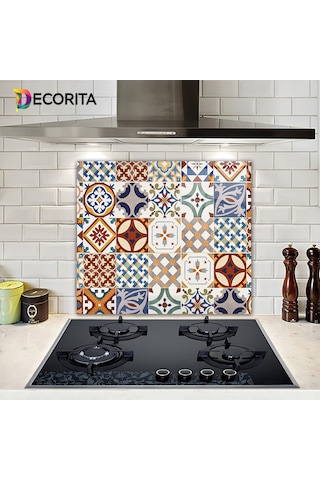 Decorita Çini Desen | Cam Ocak Arkası Koruyucu | 52cm x 60cm