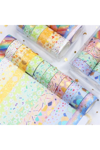 Vkemall 12'li Kutulu Gümüşleme Desenli Washi Bant Seti - 3m Uzunluklu, Günlük, Ajanda Ve Hediye Dekorasyonu İçin Renkli Dekoratif Bantlar