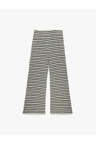 Koton Regular Fit Standart Bel Uzun Kroşe Pantolon Siyah Çizgili 5sak40066ek Siyah Çizgili Siyah