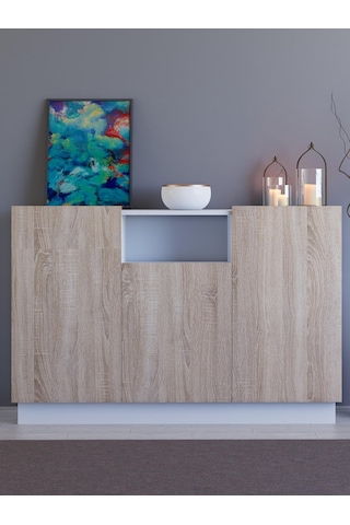 Detamob Lora Konsol, 140cm Beyaz/sonoma & Karbon Gri/sonoma Beyaz