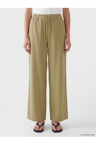 Lcw Modest Haki Beli Lastikli Keten Karışımlı Kadın Pantolon