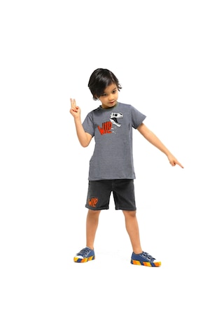 Casabony Wild Dino Gri Denim Şort - T-shirt Takım - Antrasit