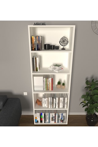 Modern 5 Raflı Kitaplık Dekoratif Kitaplık Beyaz