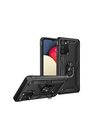 Samsung Galaxy A03s Kılıf Sofya Yüzüklü Silikon Kapak - Siyah