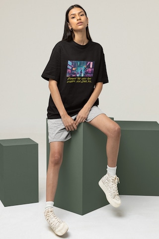 Noıssey Neon Rain- Cyberpunk Tasarımlı Unisex Oversize T-shirt Siyah