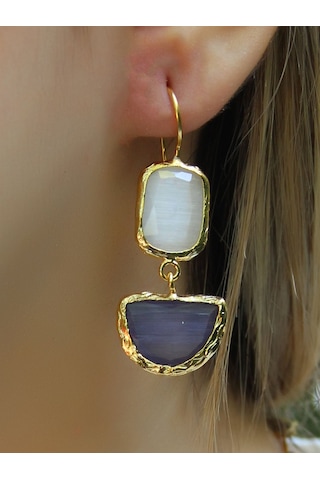 İkili Model Kedigözü Cam Sallantılı Kadın Küpe Euku26l Lacivert