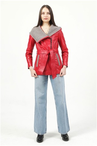 Dericlub Yb-2163/80 Gerçek Deri Kadın Kaban Kırmızı