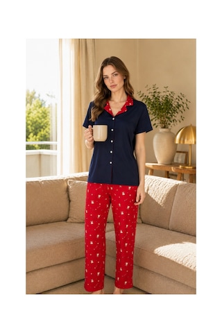 Rindahomewear Kadın Milan Düğmeli Pijama Takım Siyah