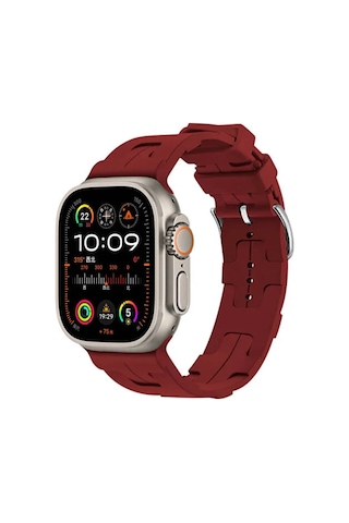 Apple Watch Uyumlu  Ultra 49mm Krd-92 Silikon Kordon Koyu Kırmızı