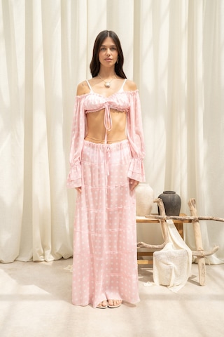 Mai Collection Samos Puantiyeli Pembe Crop Etek Takım