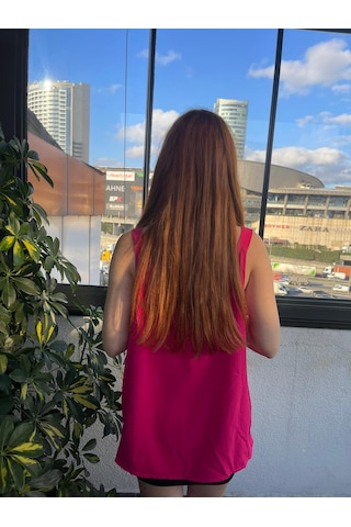 2020 V Yaka Düz Askılı Kadın Bluz - 90 Pembe