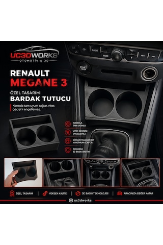 Renault Megane 3 İçin Özel Üretim Bardak Tutucu. Siyah